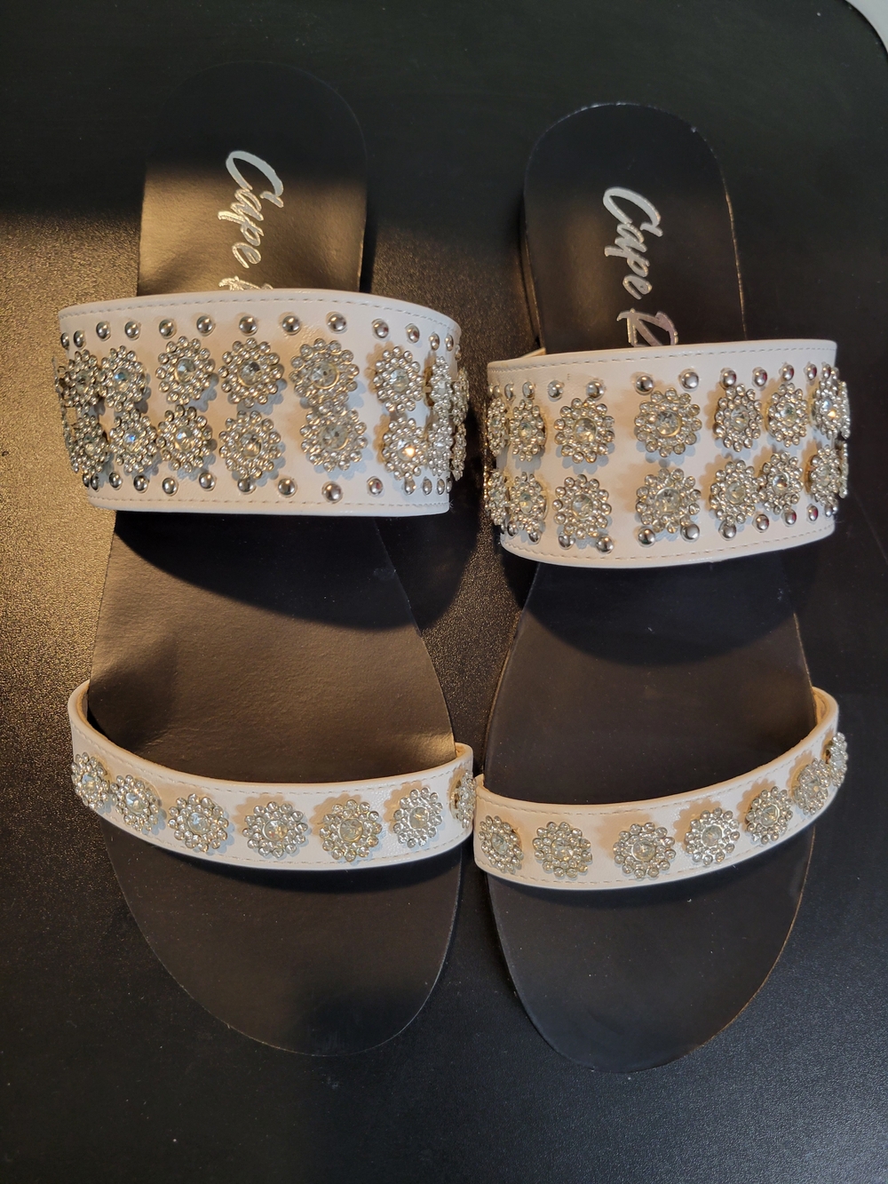 Cape Robbin Women's Ivory Crystal Embellished Slide Sandals